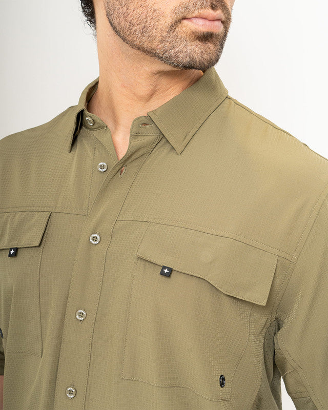 MAJA® Outdoor Team Shirt, Olive green, side view, Relaxed fit, Polyester, with ripstop, ideal for office