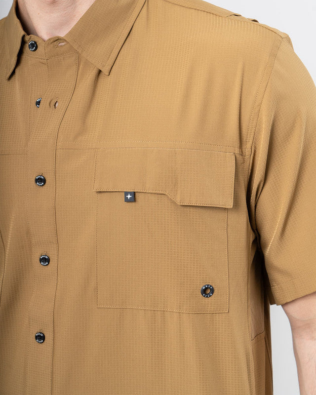 MAJA® Outdoor Team Shirt, Brown, side view, Relaxed fit, Polyester, with ripstop, ideal for office
