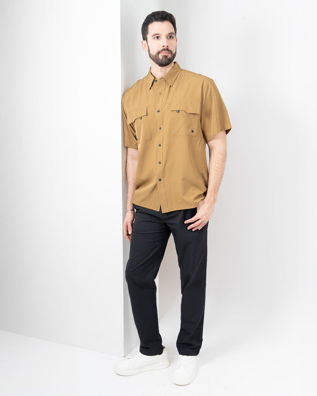 MAJA® Outdoor Team Shirt, Brown, detail, Relaxed fit, Polyester, with ripstop, ideal for office