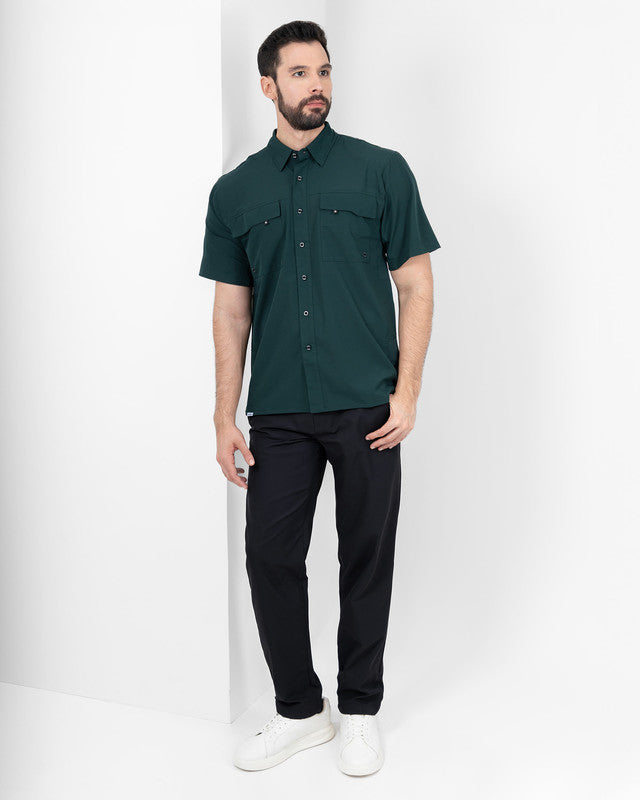 MAJA® Outdoor Team Shirt, Verde oscuro, detail, Relaxed fit, Polyester, with ripstop, ideal for office