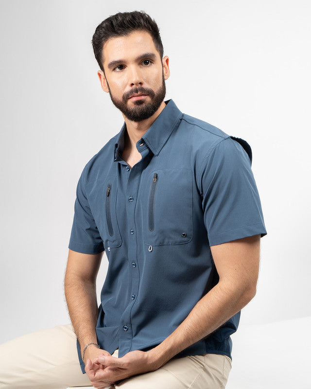 Bahía Outdoor Shirt, Navy Blue, front view, Relaxed fit, Polyester, ideal for office