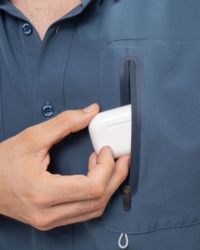 Bahía Outdoor Shirt, Navy Blue, side view, Relaxed fit, Polyester, ideal for office