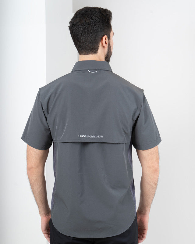 Bahía Outdoor Shirt, Gris ceniza, back view, Relaxed fit, Polyester, ideal for office