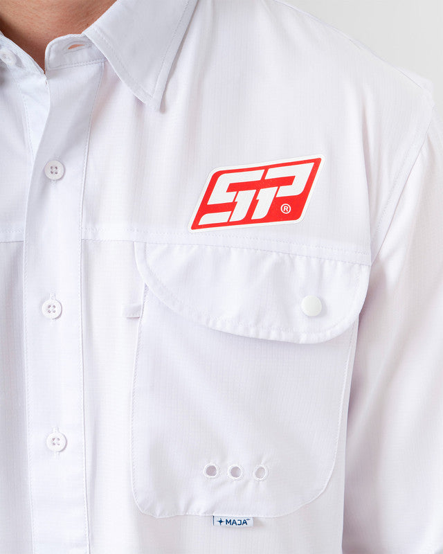 MAJA® Outdoor Signature Shirt, White, side view, Relaxed fit, Polyester, with ripstop, ideal for office