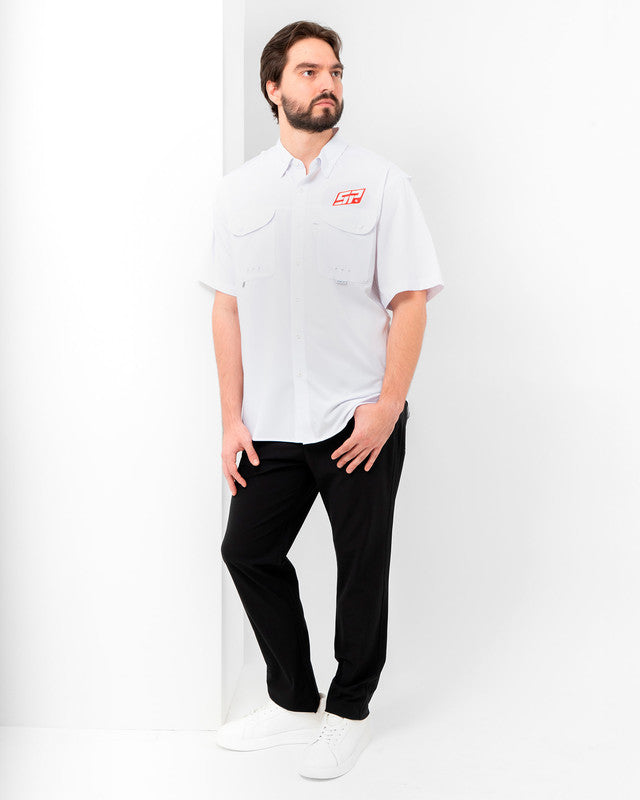 MAJA® Outdoor Signature Shirt, White, detail, Relaxed fit, Polyester, with ripstop, ideal for office