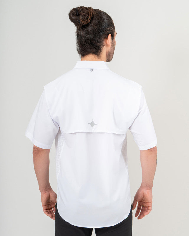 MAJA® Outdoor Signature Shirt, White, back view, Relaxed fit, Polyester, with ripstop, ideal for office