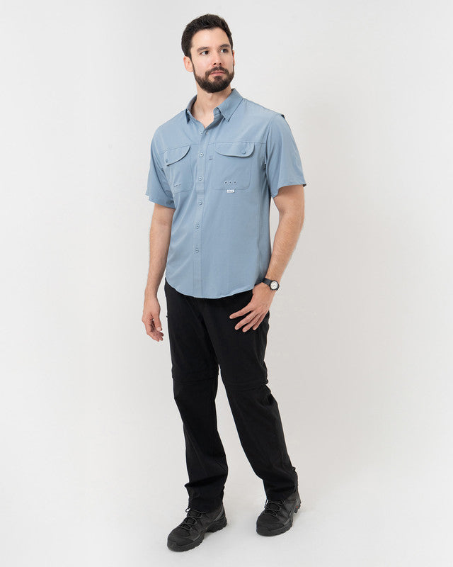 MAJA® Outdoor Signature Shirt, Azul acero, detail, Relaxed fit, Polyester, with ripstop, ideal for office