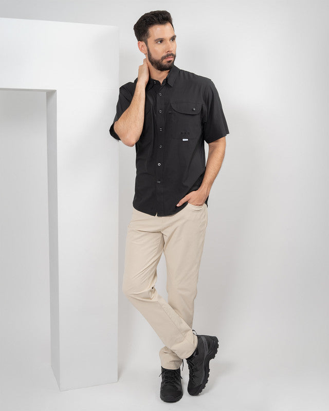 MAJA® Outdoor Signature Shirt, Black, detail, Relaxed fit, Polyester, with ripstop, ideal for office