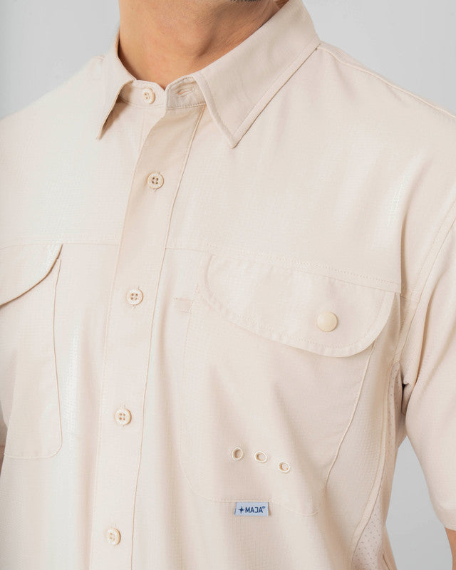 MAJA® Outdoor Signature Shirt, Khaki claro, side view, Relaxed fit, Polyester, with ripstop, ideal for office