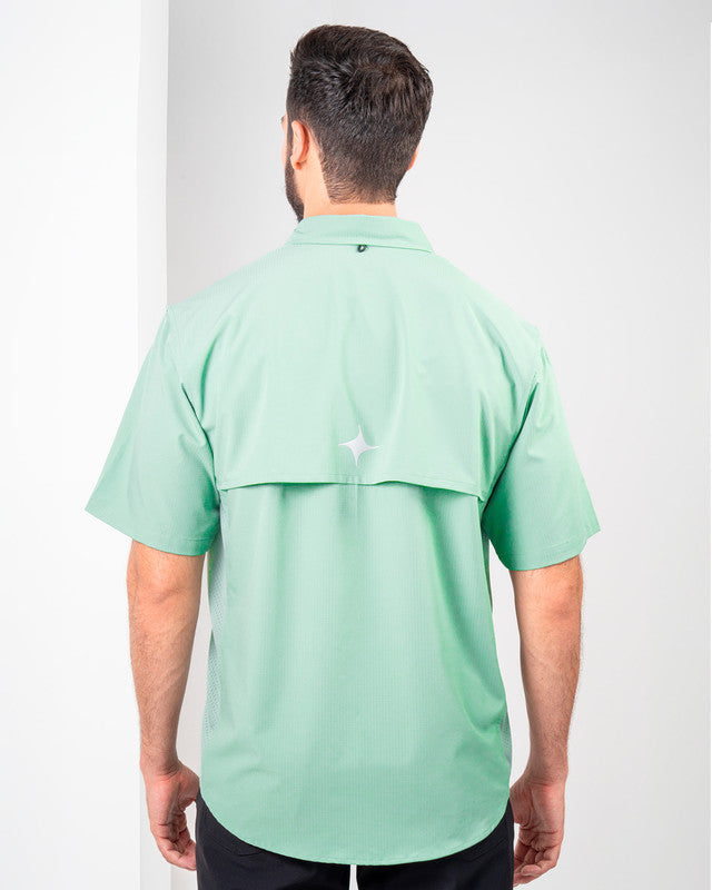 MAJA® Outdoor Signature Shirt, Verde claro, back view, Relaxed fit, Polyester, with ripstop, ideal for office
