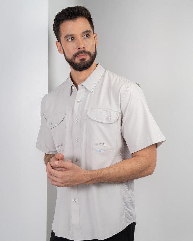 MAJA® Outdoor Signature Shirt, Light Gray, front view, Relaxed fit, Polyester, with ripstop, ideal for office