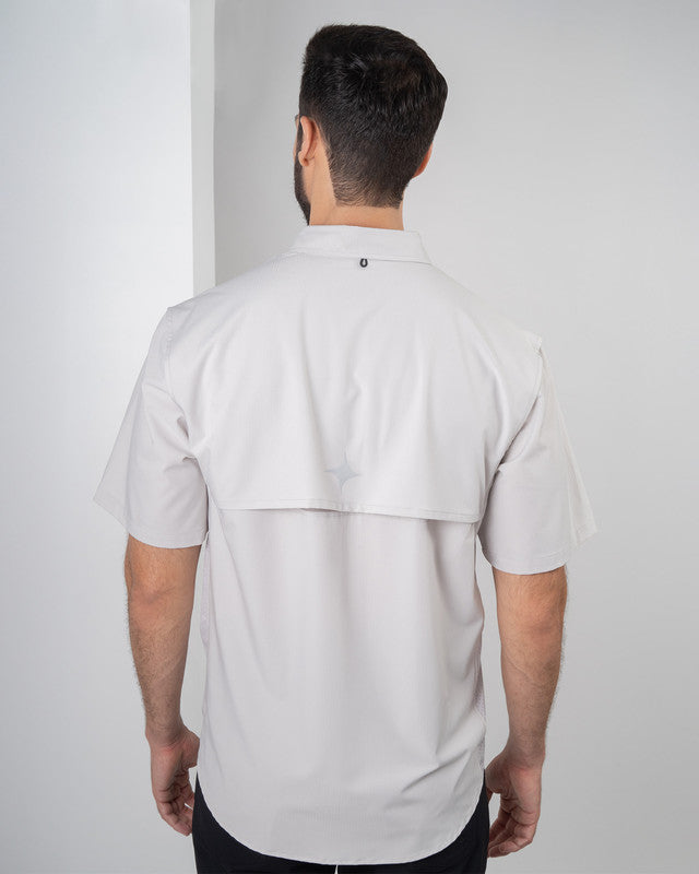 MAJA® Outdoor Signature Shirt, Light Gray, back view, Relaxed fit, Polyester, with ripstop, ideal for office