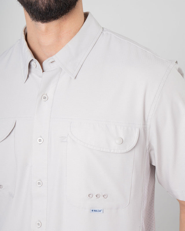 MAJA® Outdoor Signature Shirt, Light Gray, detail, Relaxed fit, Polyester, with ripstop, ideal for office