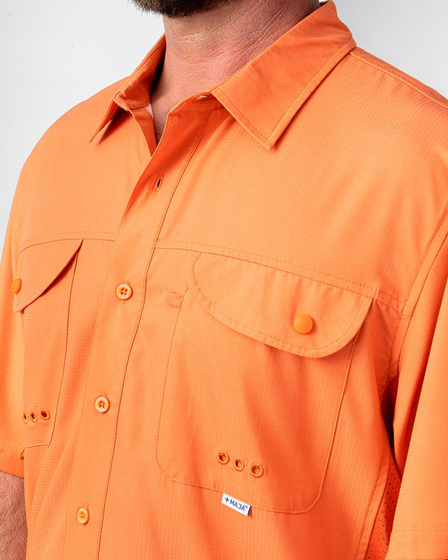 MAJA® Outdoor Signature Shirt, Orange, side view, Relaxed fit, Polyester, with ripstop, ideal for office