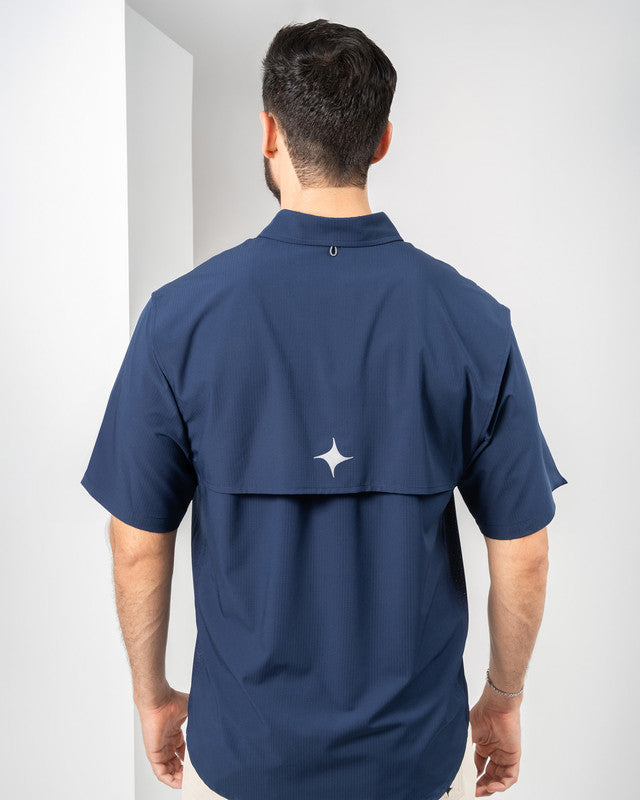 MAJA® Outdoor Signature Shirt, Navy Blue, back view, Relaxed fit, Polyester, with ripstop, ideal for office
