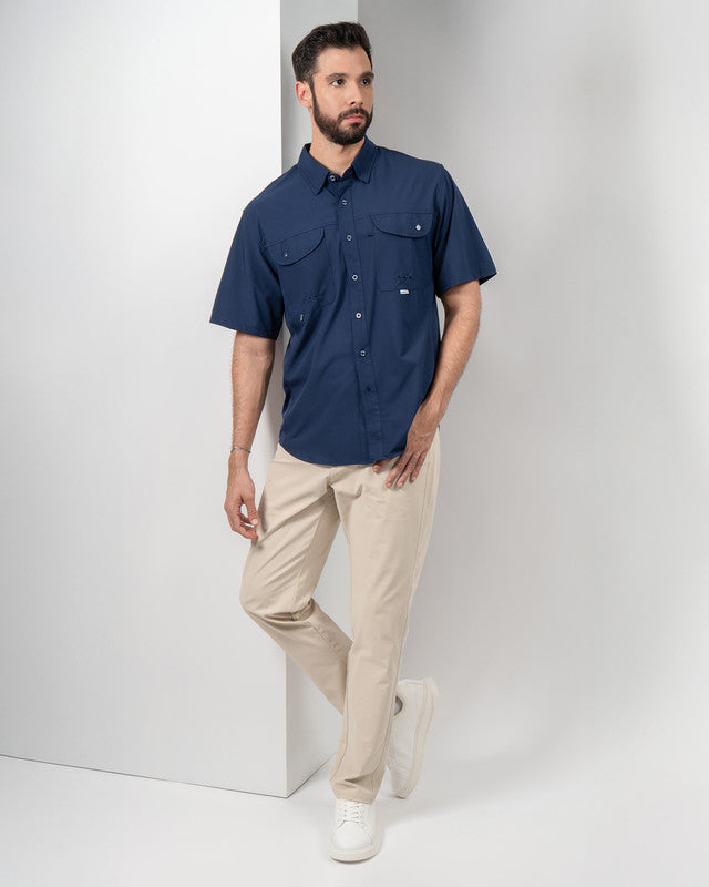 MAJA® Outdoor Signature Shirt, Navy Blue, detail, Relaxed fit, Polyester, with ripstop, ideal for office