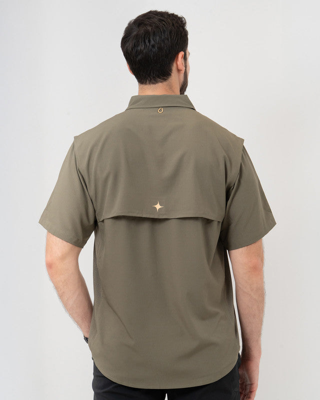 MAJA® Outdoor Signature Short-Sleeve Shirt, Green, back view, Relaxed fit, Polyester, with ripstop, ideal for office