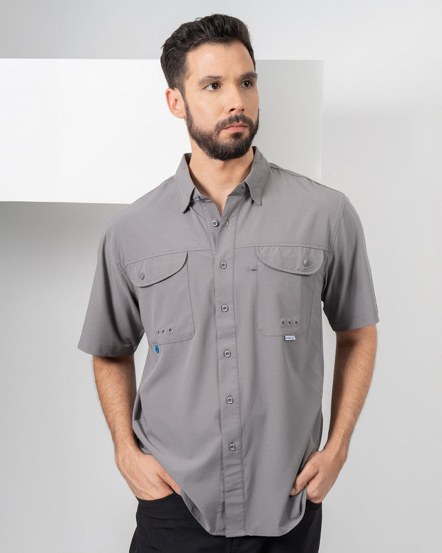 MAJA® Outdoor Signature Shirt, Gray, front view, Relaxed fit, Polyester, with ripstop, ideal for office