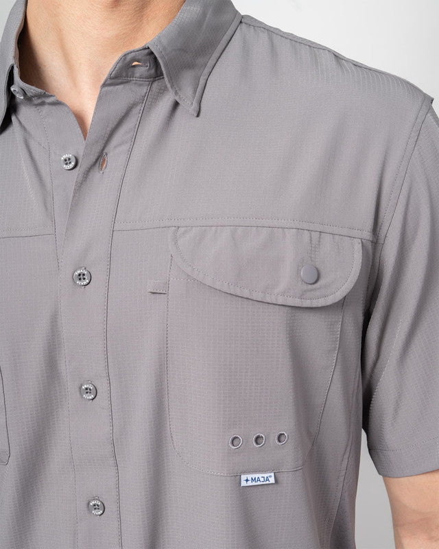 MAJA® Outdoor Signature Shirt, Gray, side view, Relaxed fit, Polyester, with ripstop, ideal for office