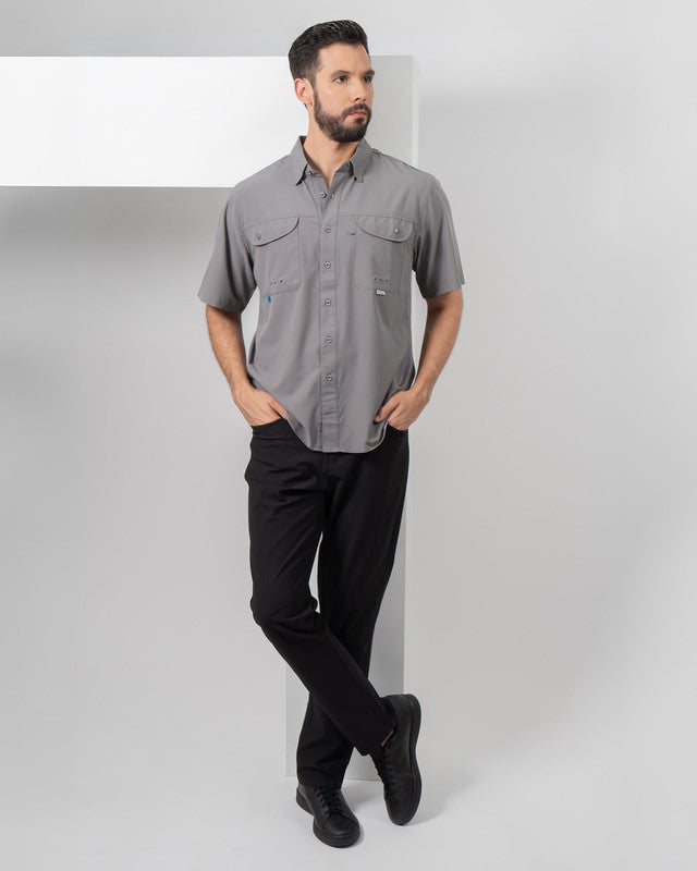 MAJA® Outdoor Signature Shirt, Gray, detail, Relaxed fit, Polyester, with ripstop, ideal for office
