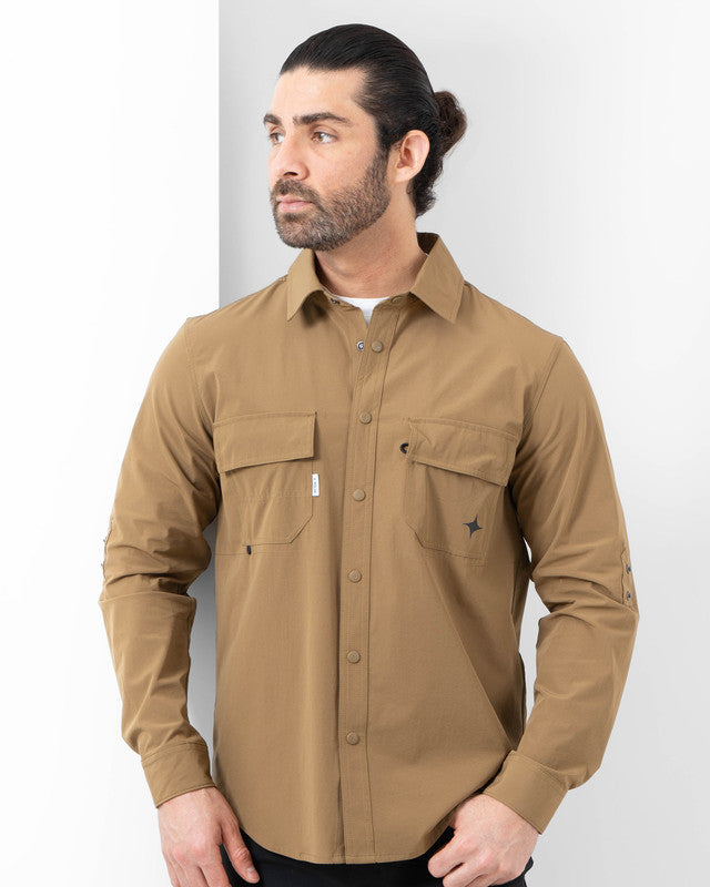 Tropa Overshirt, Khaki, front view, Regular fit, Polyamide, with water-repellent, ideal for office