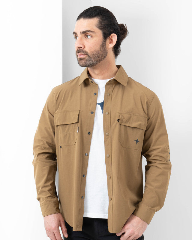 Tropa Overshirt, Khaki, back view, Regular fit, Polyamide, with water-repellent, ideal for office
