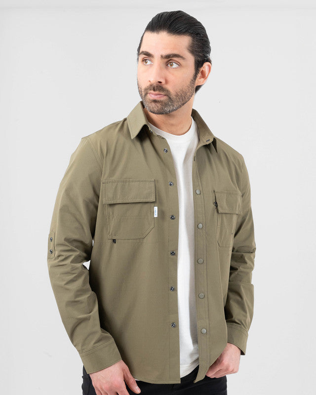 Tropa Overshirt, Olive green, front view, Regular fit, Polyamide, with water-repellent, ideal for office