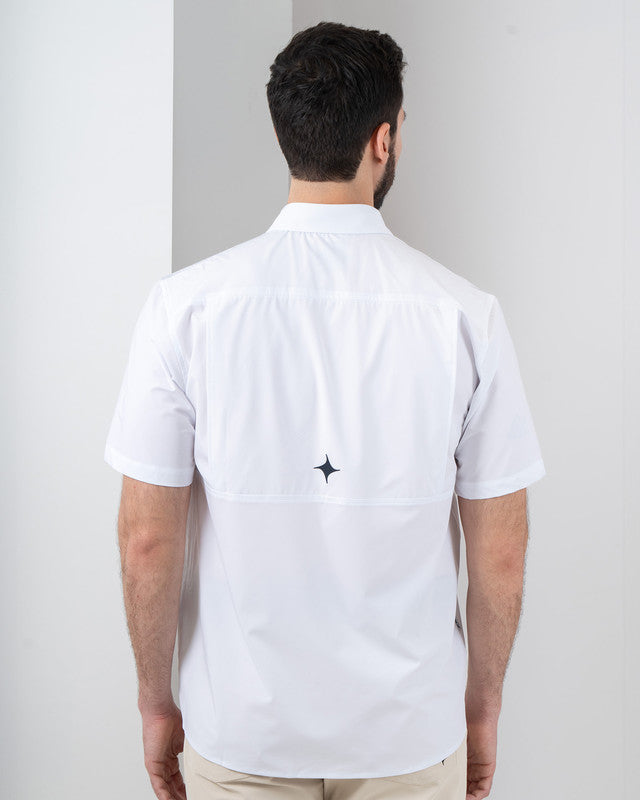 Pacífica Shirt, White, back view, Relaxed fit, Polyester, with ripstop, ideal for office