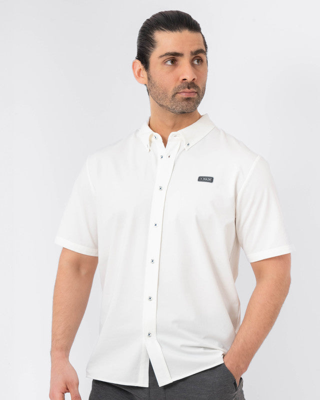 MAJA® Oxford Shirt, White, front view, Slim fit, Polyester, with 4-way stretch fabric, ideal for office
