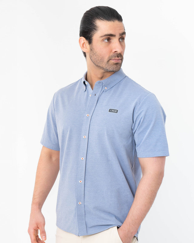 MAJA® Oxford Shirt, Sky Blue, front view, Slim fit, Polyester, with 4-way stretch fabric, ideal for office