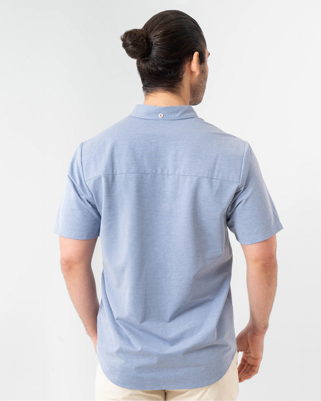 MAJA® Oxford Shirt, Sky Blue, back view, Slim fit, Polyester, with 4-way stretch fabric, ideal for office