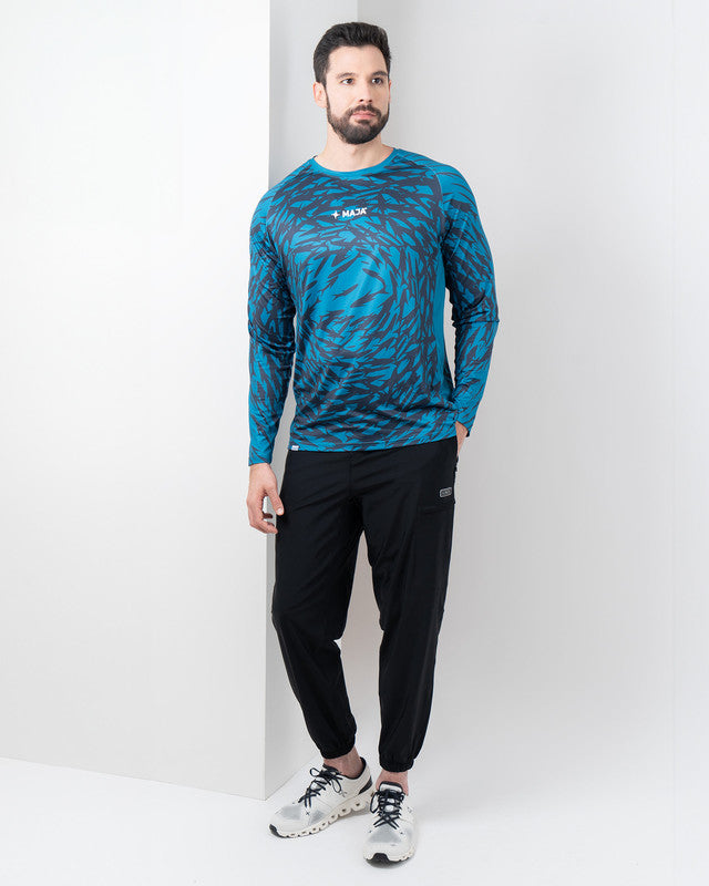 Performance Long Sleeve, Patrón cardumen azul oscuro, detail, Relaxed fit, Polyester, versatile use