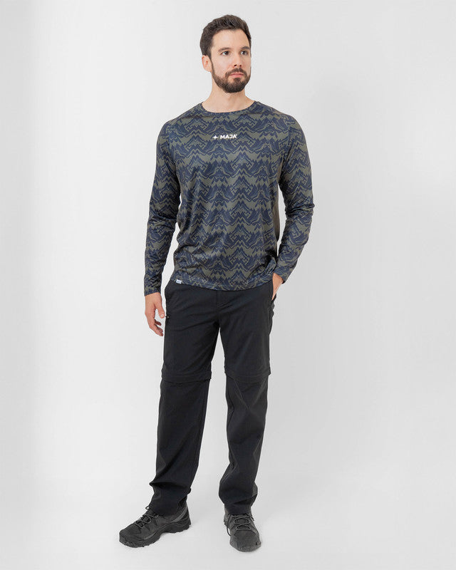 Performance Long Sleeve, Patrón contoy verde, side view, Relaxed fit, Polyester, versatile use