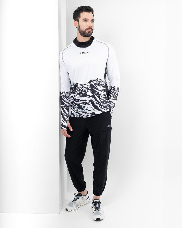 Ambición Performance Tee with Hood, Patrón rocamar blanco, detail, Relaxed fit, Polyester, versatile use