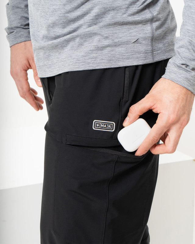 MAJA® Active Sendero Jogger Pants, Black, side view, Slim fit, Polyamide, with 4-way stretch fabric, versatile use