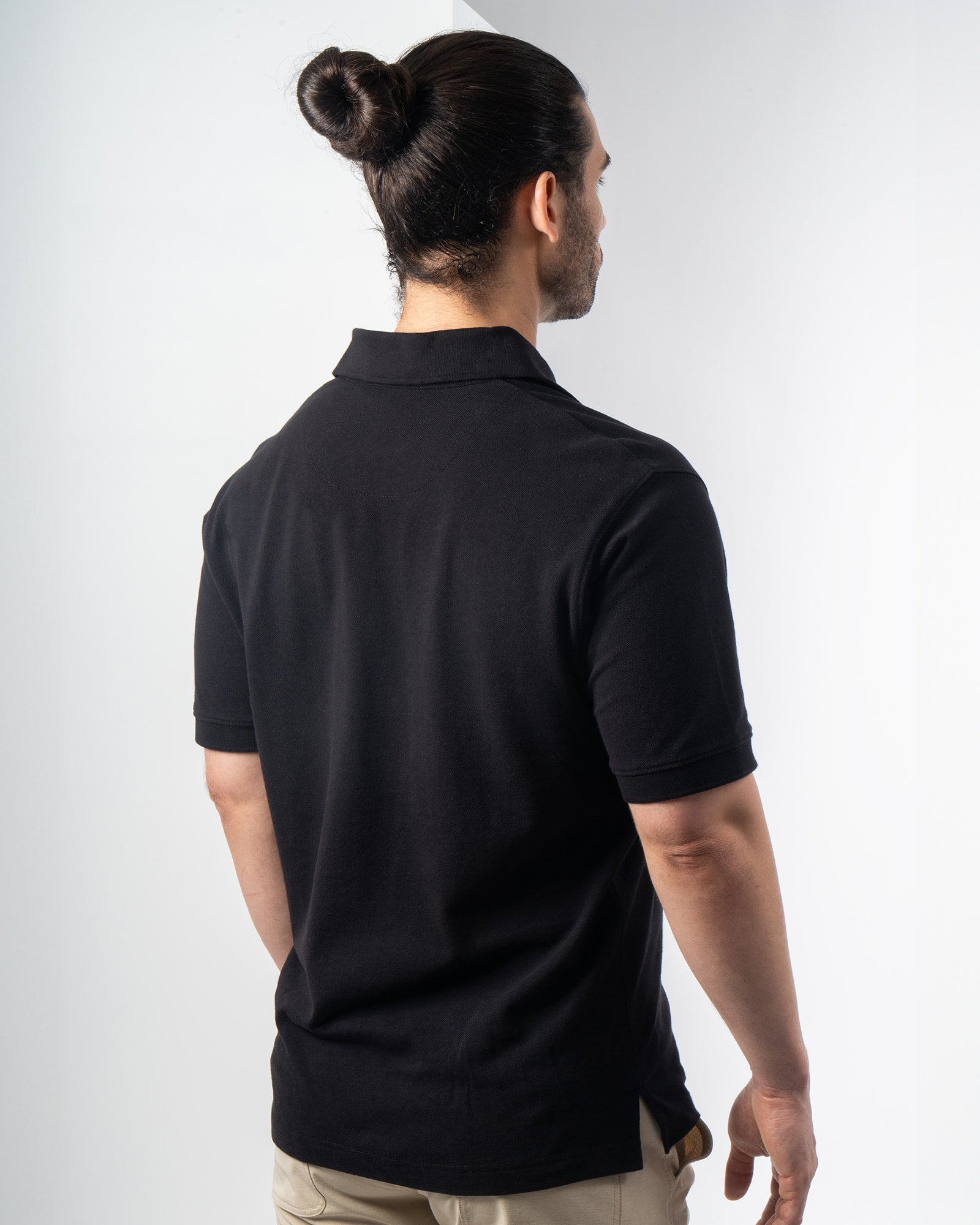 Piqué Polo, Black, back view, Regular fit, Cotton, with 4-way stretch fabric, versatile use