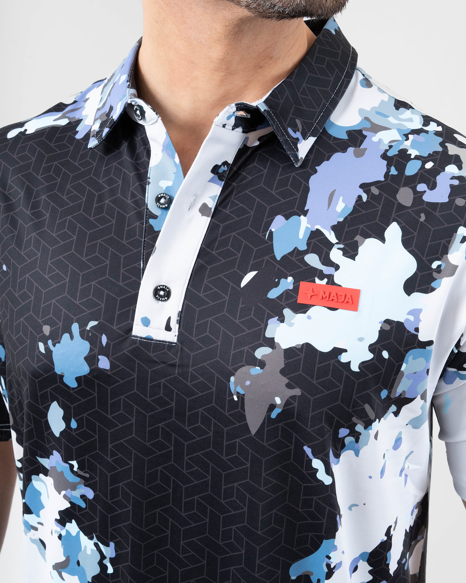 MAJA® Polo, Patrón tundra, side view, Regular fit, Polyester, with UPF 50, versatile use