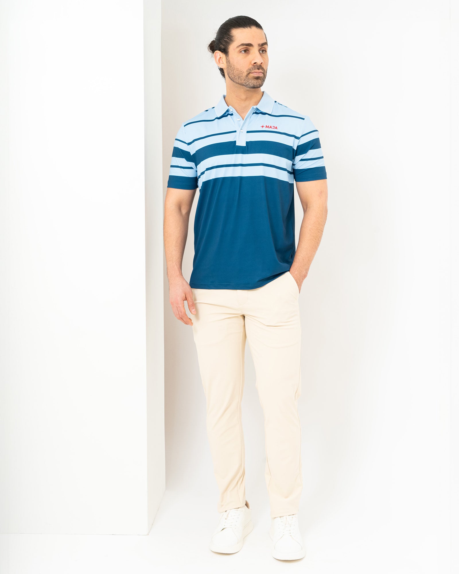 Pure Line Polo, Rayada azul, detail, Regular fit, Polyester, with 4-way stretch fabric, versatile use