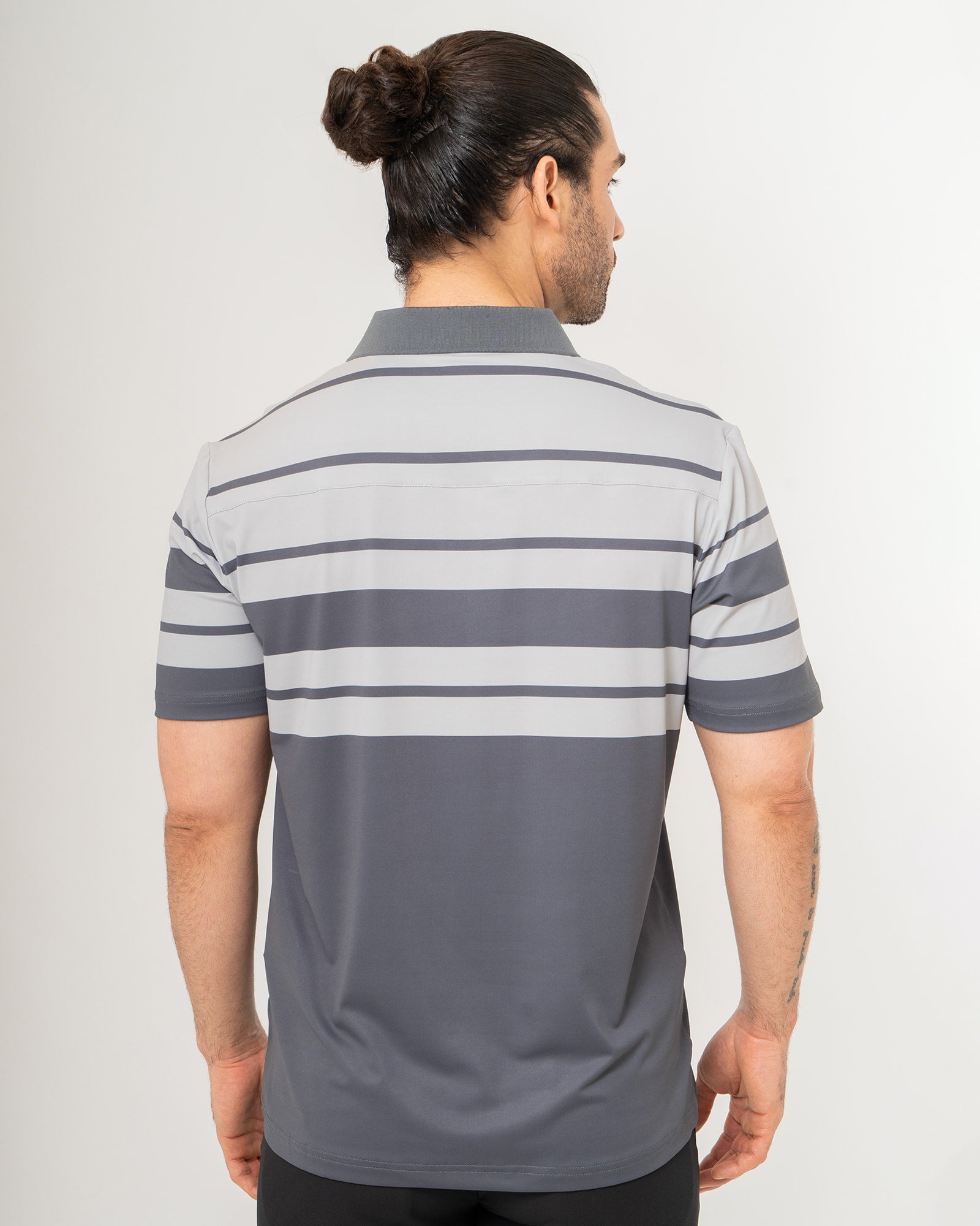 Pure Line Polo, Rayada gris, back view, Regular fit, Polyester, with 4-way stretch fabric, versatile use