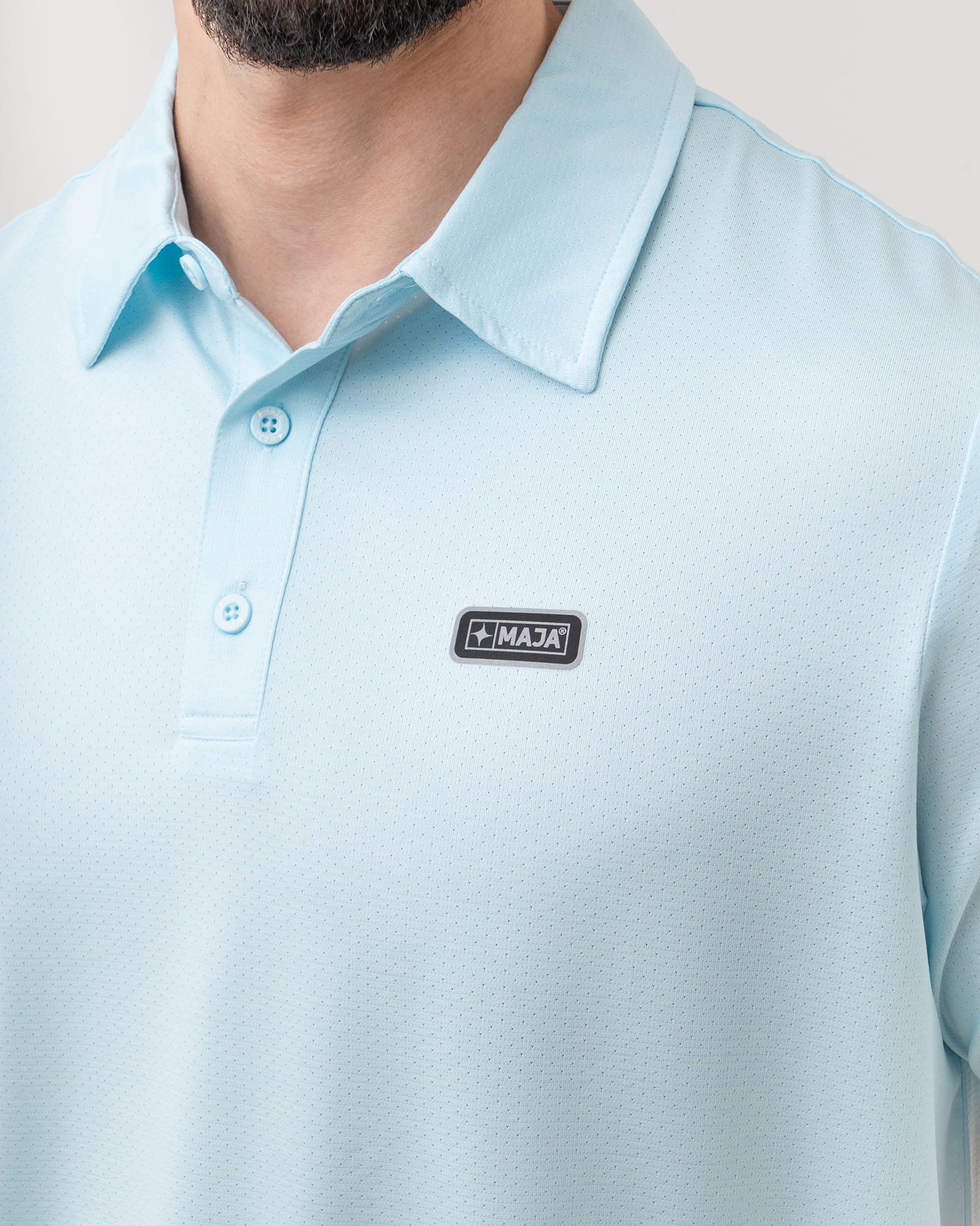 MAJA® Active Polo, Sky Blue, side view, Regular fit, Polyester, with UPF 50, versatile use