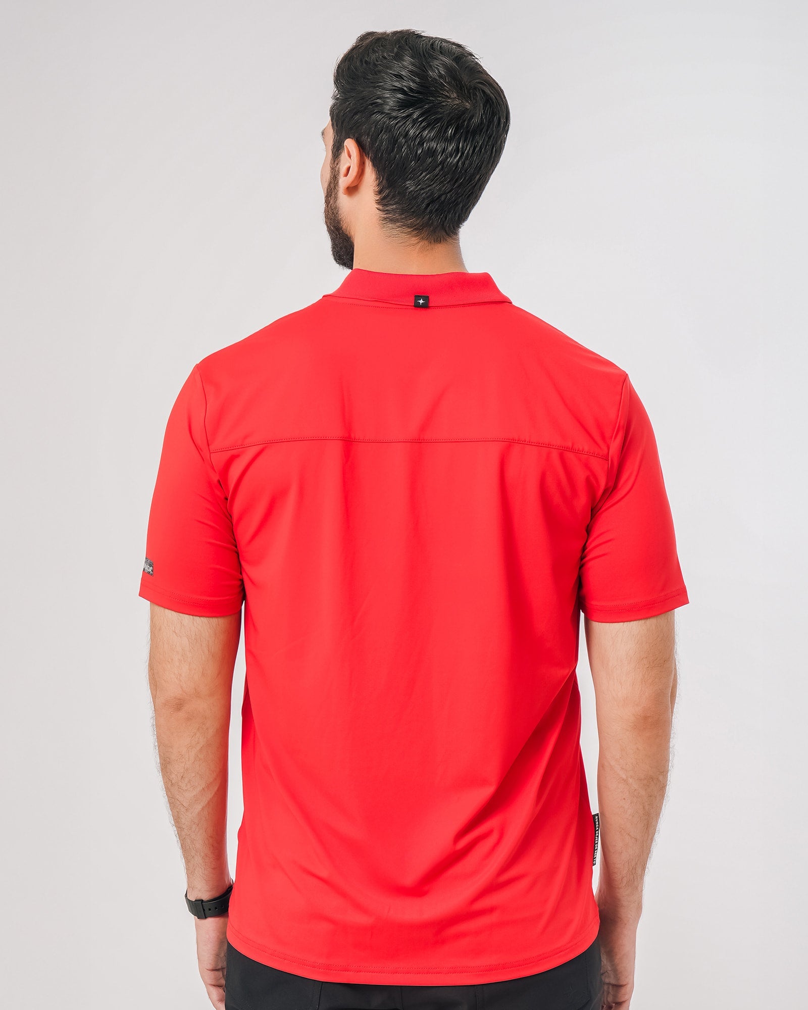 MAJA® Ocaso Polo Shirt, Red, back view, Regular fit, Polyester, with 4-way stretch fabric, versatile use