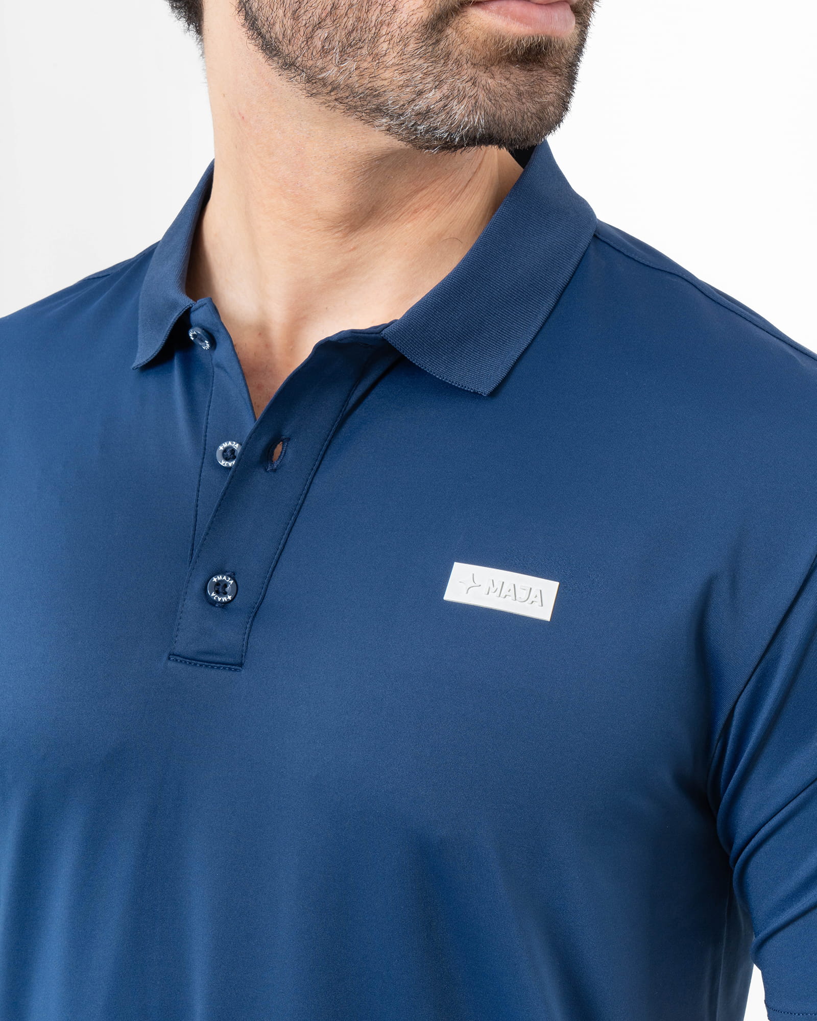 MAJA® Polo, Navy Blue, side view, Regular fit, Polyester, with UPF 50, versatile use