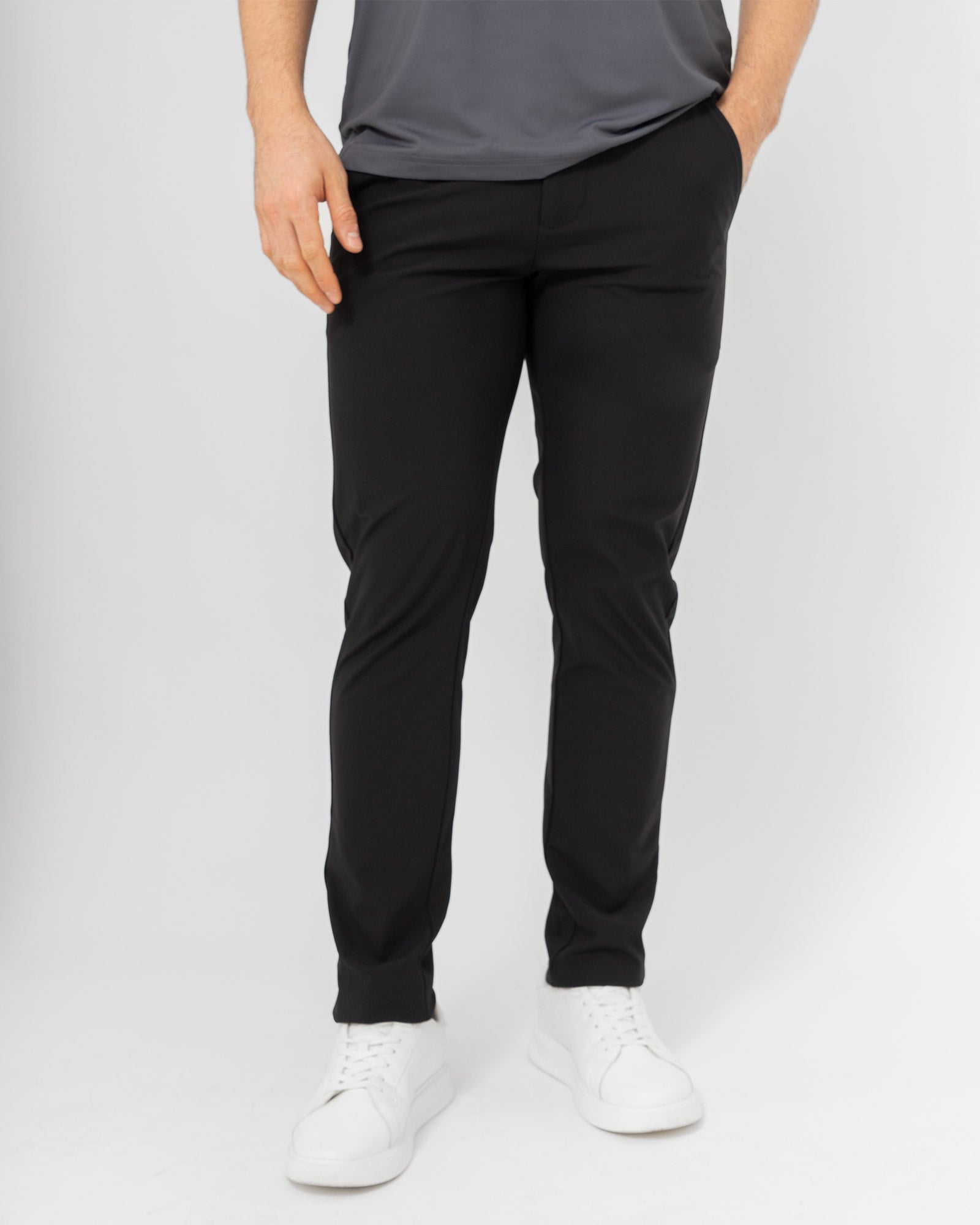 Slim Pants, Black, front view, Slim fit, Polyester, with 4-way stretch fabric, versatile use