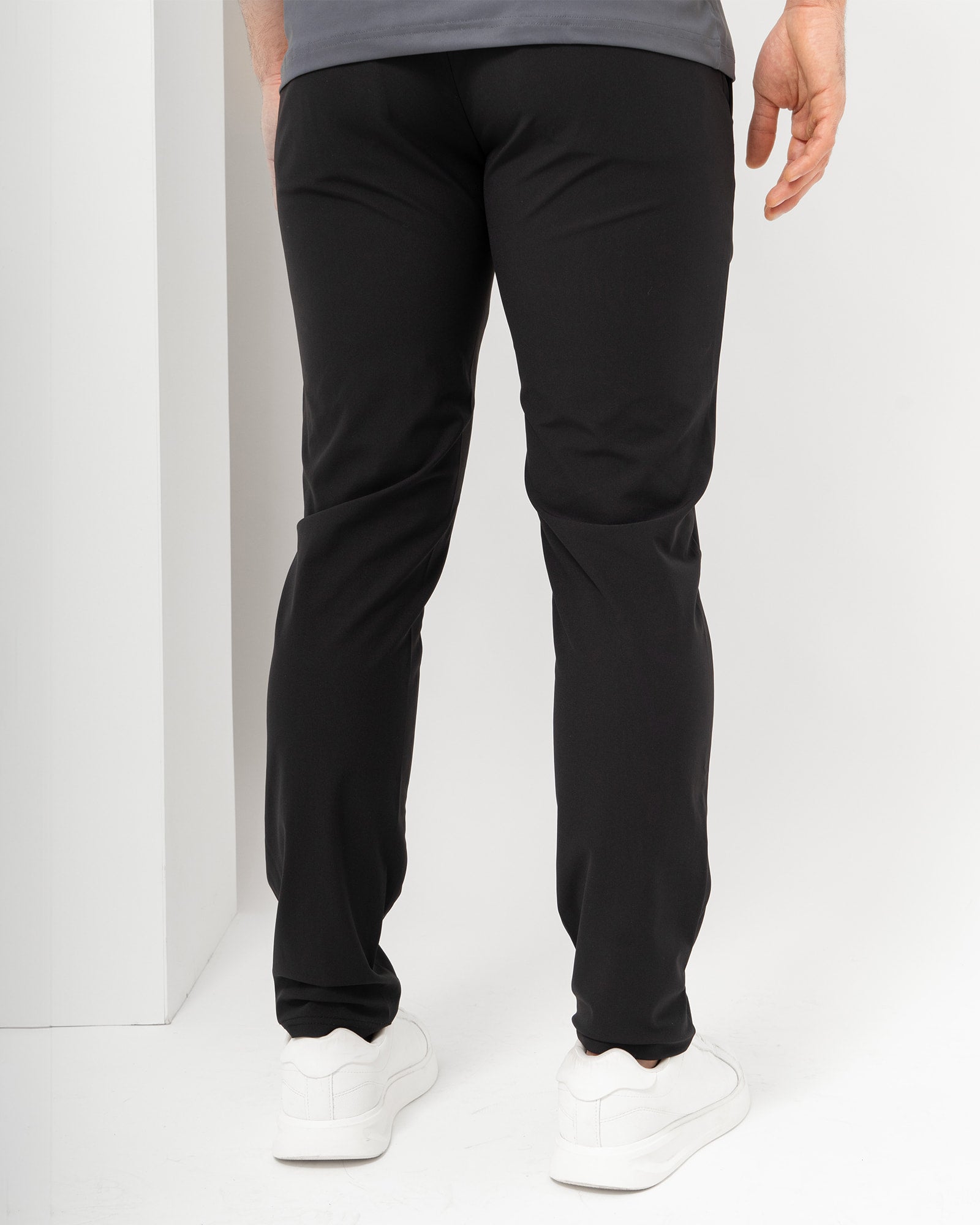 Slim Pants, Black, back view, Slim fit, Polyester, with 4-way stretch fabric, versatile use