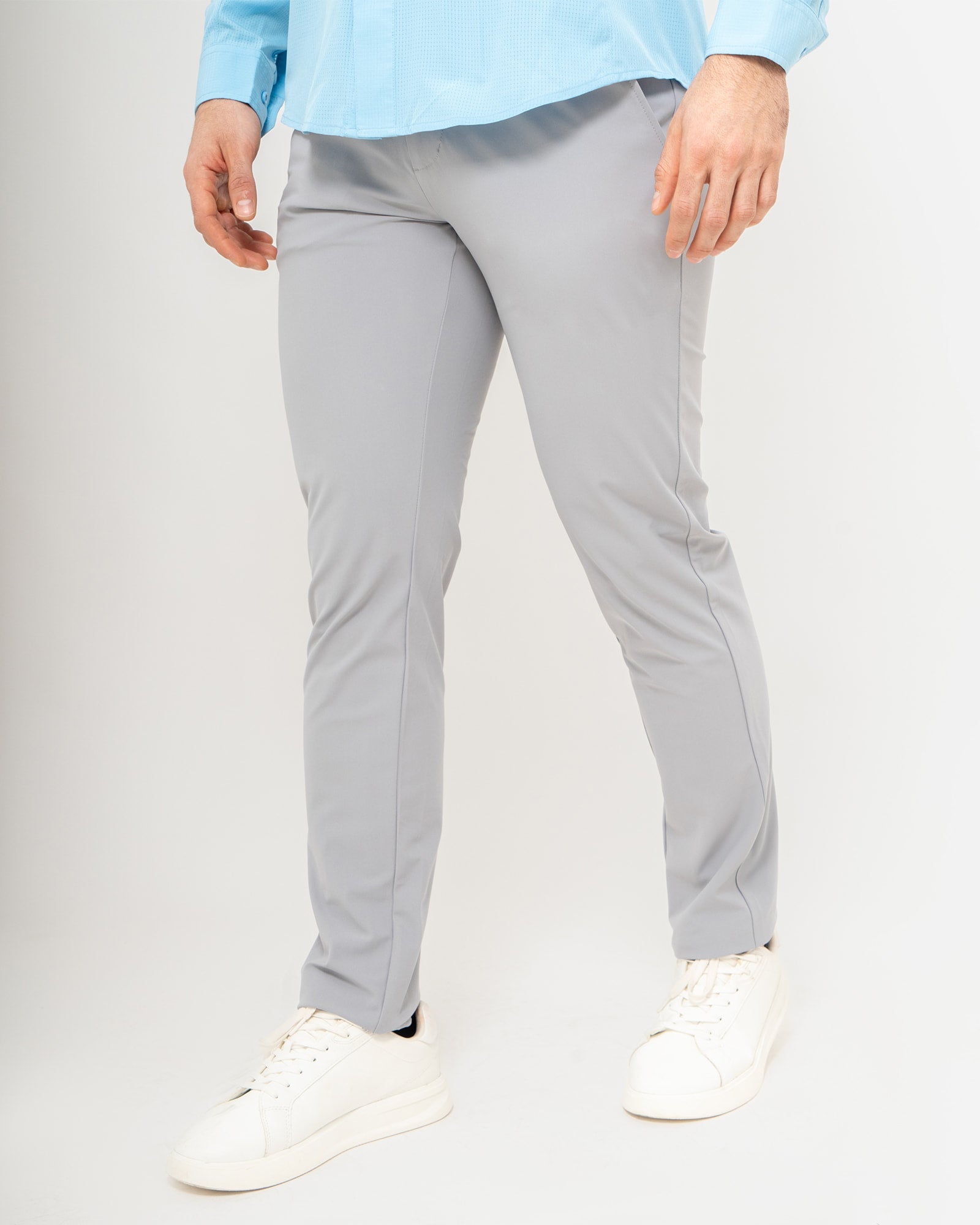 Slim Pants, Gray, front view, Slim fit, Polyester, with 4-way stretch fabric, versatile use