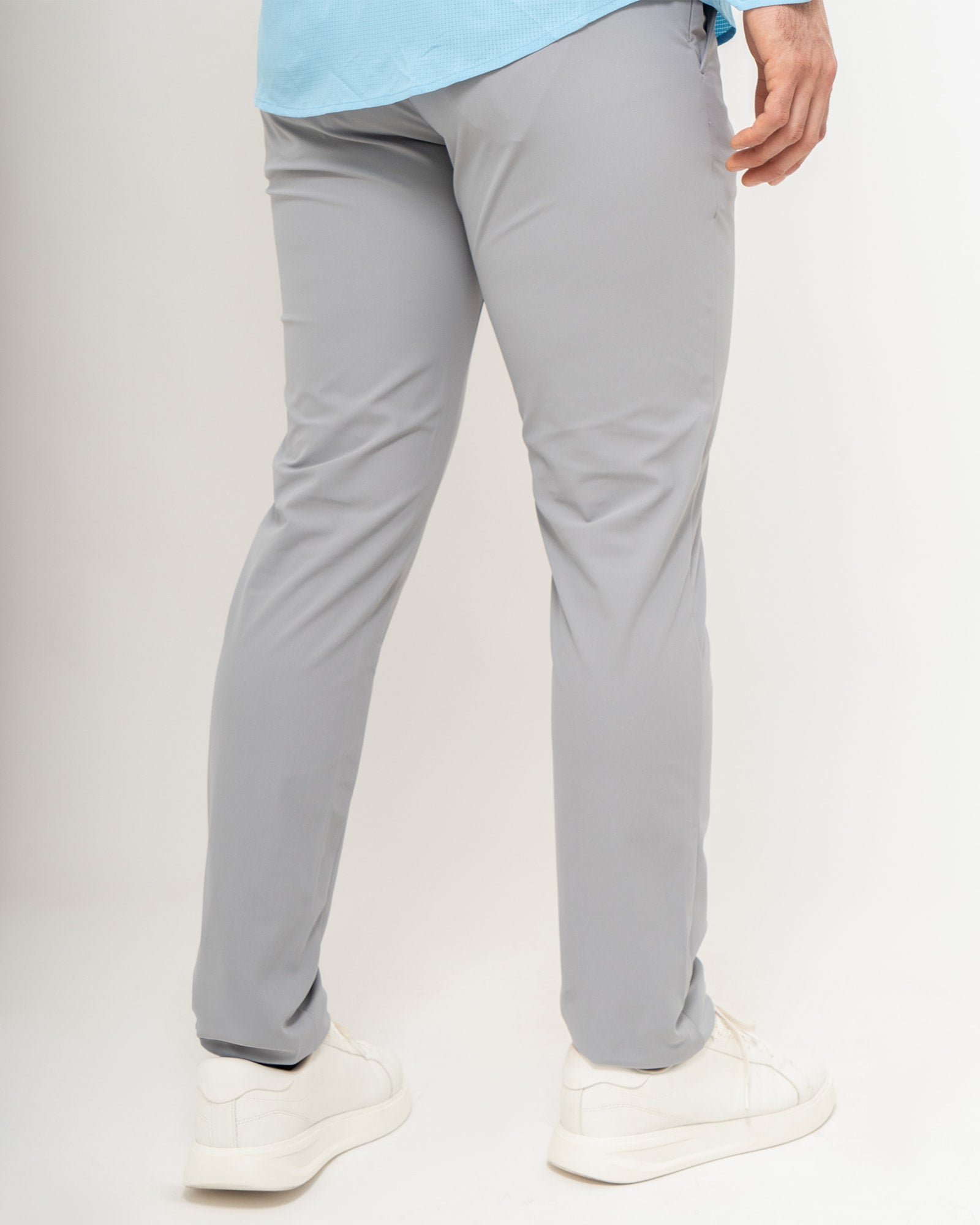 Slim Pants, Gray, back view, Slim fit, Polyester, with 4-way stretch fabric, versatile use