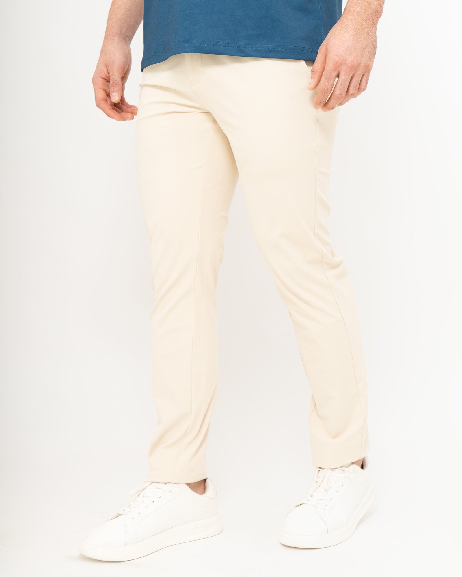 Slim Pants, Khaki, front view, Slim fit, Polyester, with 4-way stretch fabric, versatile use