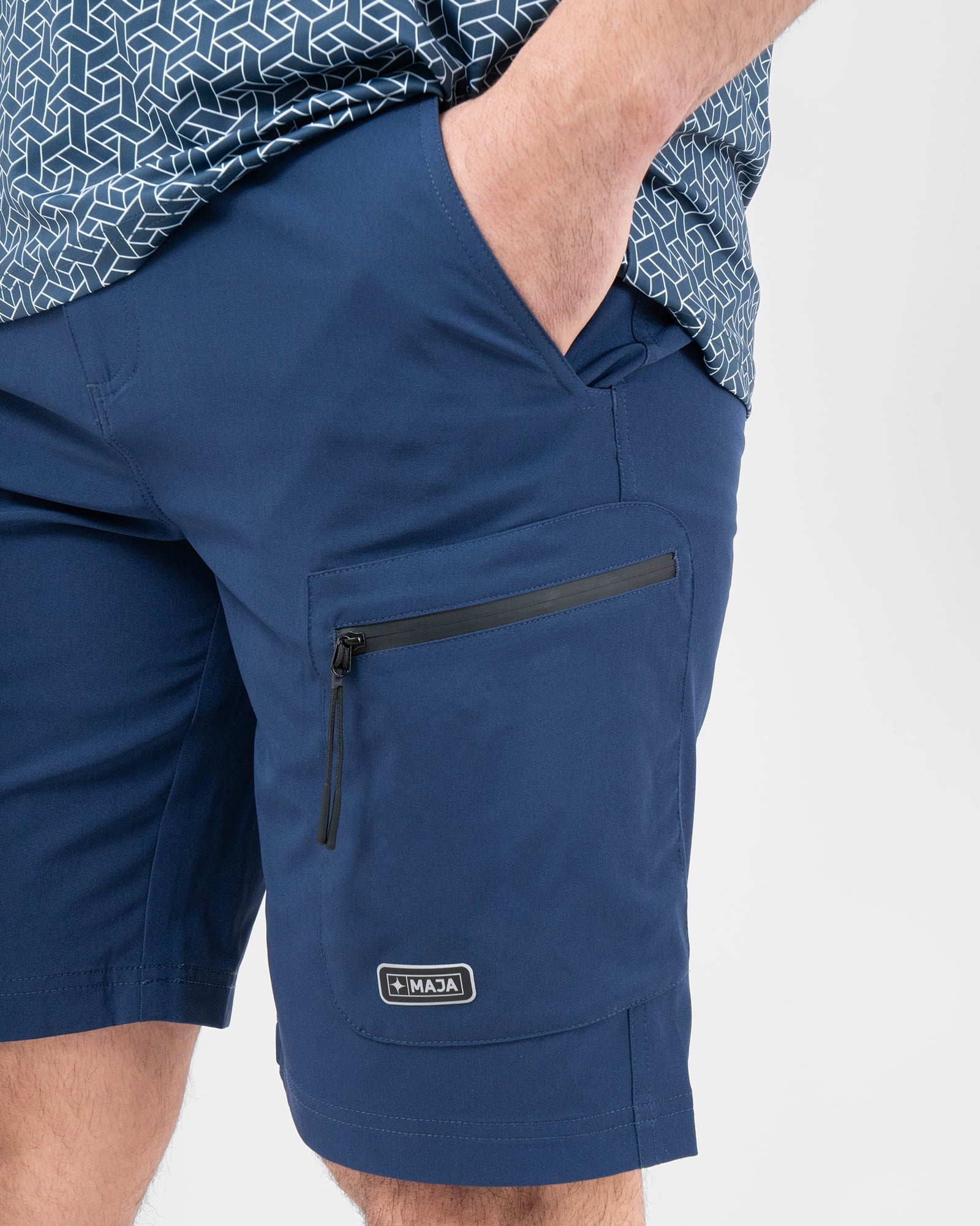 MAJA® Cargo Shorts Discover, Navy Blue, side view, Relaxed fit, Polyester, comfortable for training