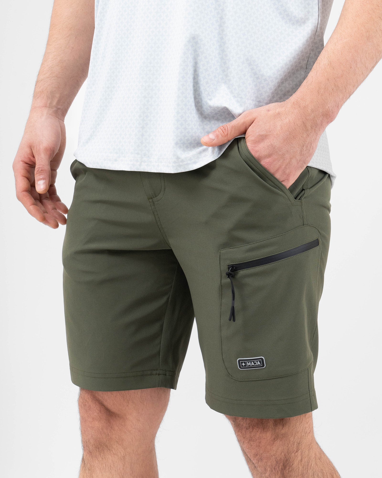 MAJA® Cargo Shorts Discover, Olive green, front view, Relaxed fit, Polyester, comfortable for training