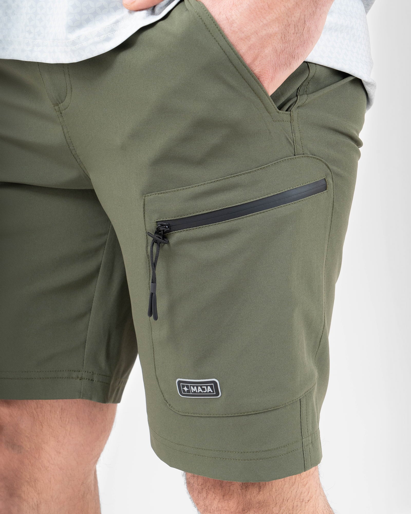 MAJA® Cargo Shorts Discover, Olive green, side view, Relaxed fit, Polyester, comfortable for training